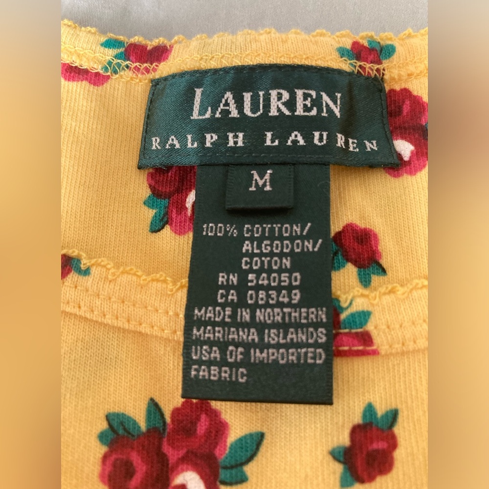 Vintage Lauren Ralph Lauren yellow Rose Tank top. 100% Cotton. Size Medium. - Picture 3 of 7